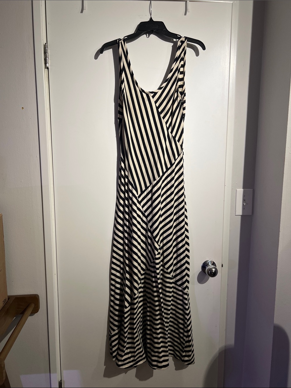 Monteau Black and White Striped Sleeveless Maxi Dress